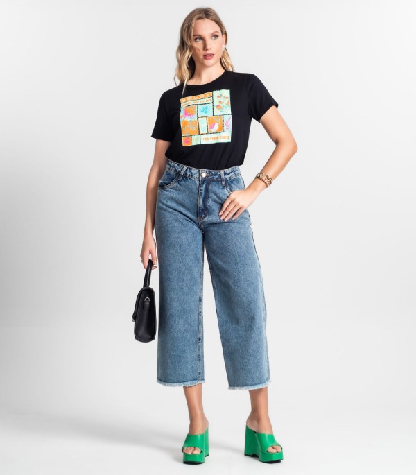 Encontraproduto.com.br - T-shirt  De Viscose Creponada Feminina Endless Preto