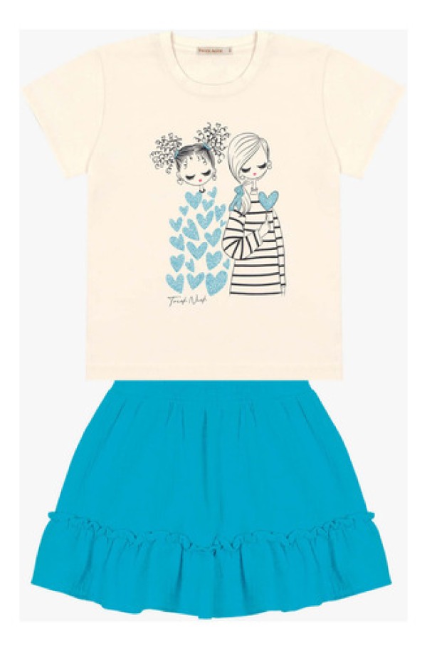 Encontraproduto.com.br - Conjunto Infantil Blusa Com Saia Trick Nick Azul