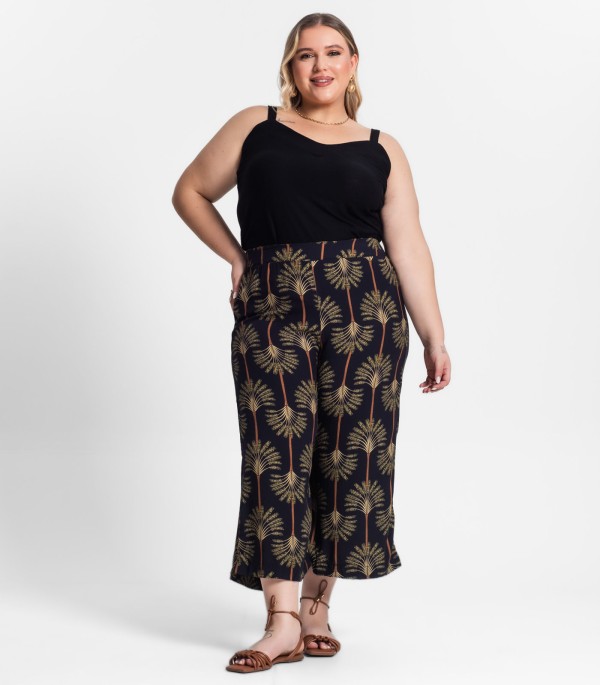 Encontraproduto.com.br - Calça Feminina Pantacourt Plus Size Secret Glam Preto