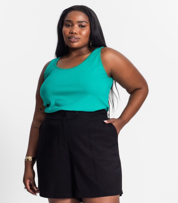Encontraproduto.com.br - Regata Plus Size Em Ribana Canelada Secret Glam Verde