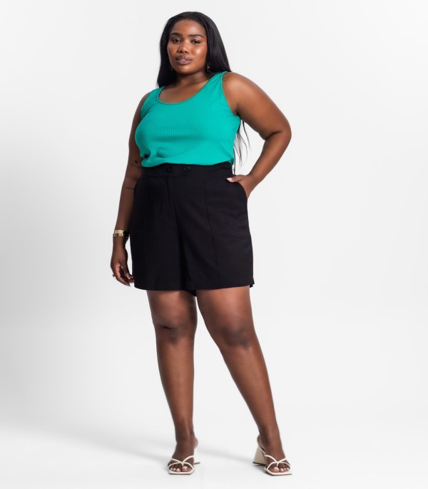 Encontraproduto.com.br - Regata Plus Size Em Ribana Canelada Secret Glam Verde