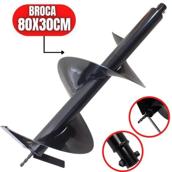 Encontraproduto.com.br - Broca Helicoidal 80x30cm Para Perfurador De Solo Com Ponta