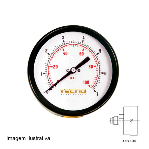 Encontraproduto.com.br - Manômetro Caixa Aço Carbono Interno de Latão Ø100mm Classe B Escala Dupla 0 a 28kg/cm² (400Psi) Rosca 1/2