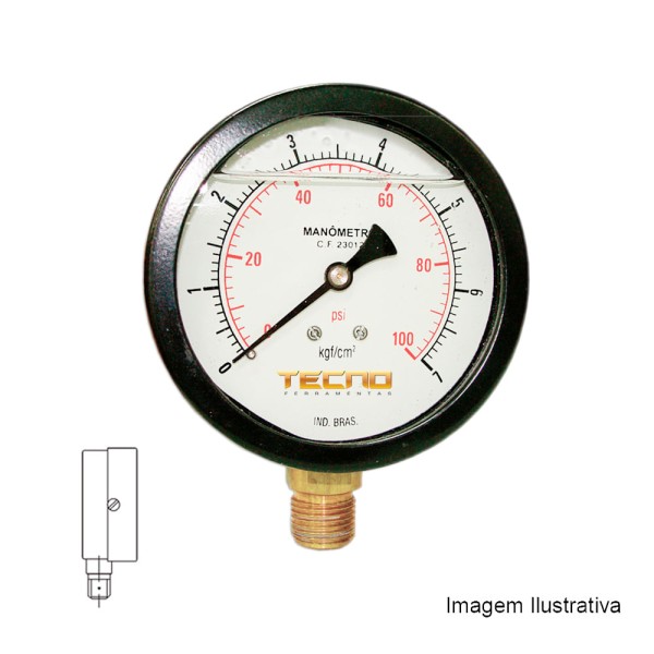 Encontraproduto.com.br - Manômetro Mostrador Ø100mm com Glicerina Escala 0 a 15kgf/cm² Rosca de 1/2
