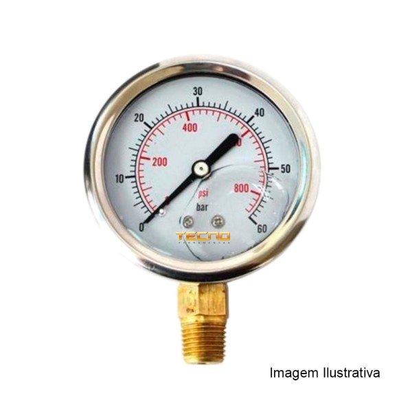 Encontraproduto.com.br - Manômetro Caixa Aço Inox Interno de Latão Glicerinado Ø100mm Classe B Escala Dupla 0 a 40kgf/cm² Rosca 1/2