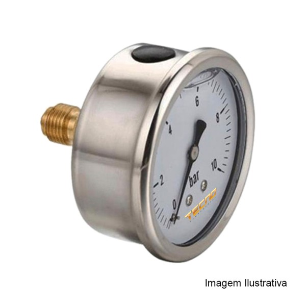 Encontraproduto.com.br - Manômetro Caixa Aço Inox Interno de Latão Glicerinado Ø50mm Classe B Escala Dupla 0 a 40kgf/cm² Rosca 1/8