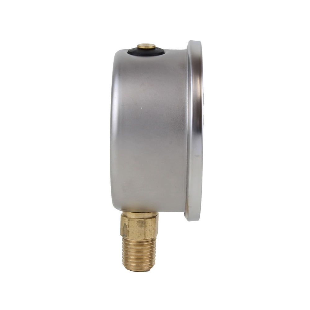 Encontraproduto.com.br - Manômetro Caixa Aço Inox Interno de Latão Glicerinado Ø63mm Classe B Escala Dupla 0 a 7kgf/cm² Rosca 1/4