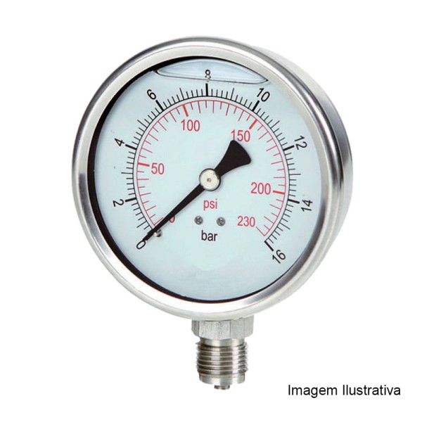 Encontraproduto.com.br - Manômetro com Glicerina Mostrador Ø100mm Total Inox Rosca de 1/2