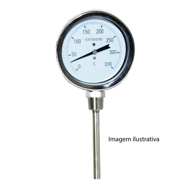 Termômetro Bimetálico Total Aço Inox Escala 0-200°C Ø80mm ØRosca 1/2