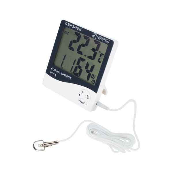 Encontraproduto.com.br - Termo-higrômetro temperatura interna -10~50°C externa -50~70°C máx/min alarme 12/24 h umidade interna 20-99%UR Novotes.br NTC-2
