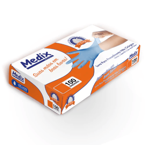 Encontraproduto.com.br - Luvas Nitrilica  Procedimento Media  Azul Sem Po Cx/100 Medix