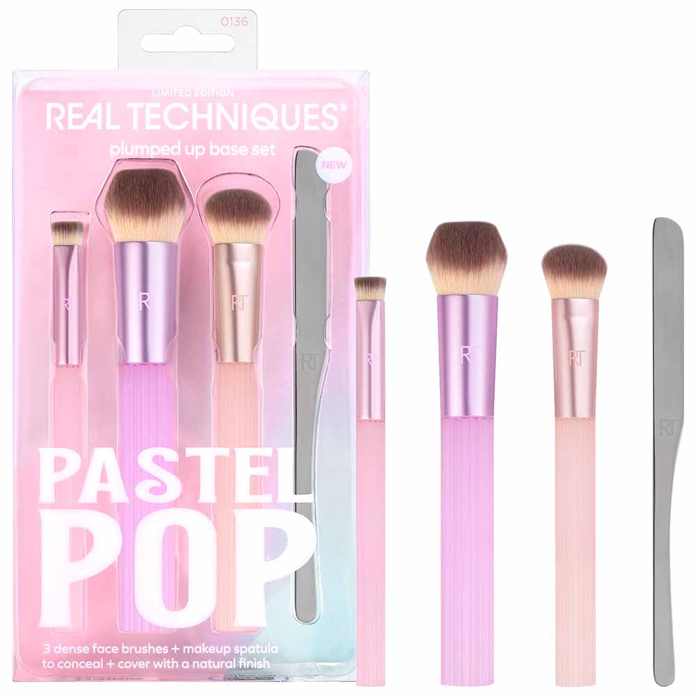 Encontraproduto.com.br - Real Techniques Pastel Pop Plumped Up Kit - 3 Pincéis para o Rosto + 1 Espátula de Maquiagem