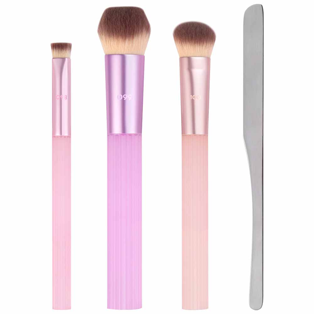 Encontraproduto.com.br - Real Techniques Pastel Pop Plumped Up Kit - 3 Pincéis para o Rosto + 1 Espátula de Maquiagem