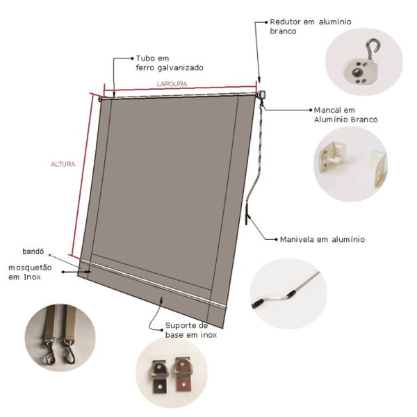 Encontraproduto.com.br - Toldo Cortina Branco c/ visor - 1,90m x 3,00m - kit completo
