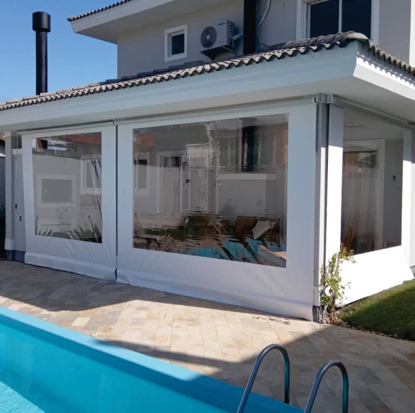 Toldo Cortina Branco c/ visor - 3,50m x 2,50m - kit completo