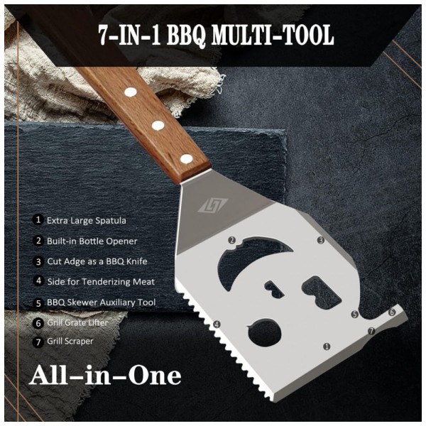 Encontraproduto.com.br - Kit Churrasco na Grelha 7 Peças de Aço Inoxidável, STEVEN BULL S, Prateado