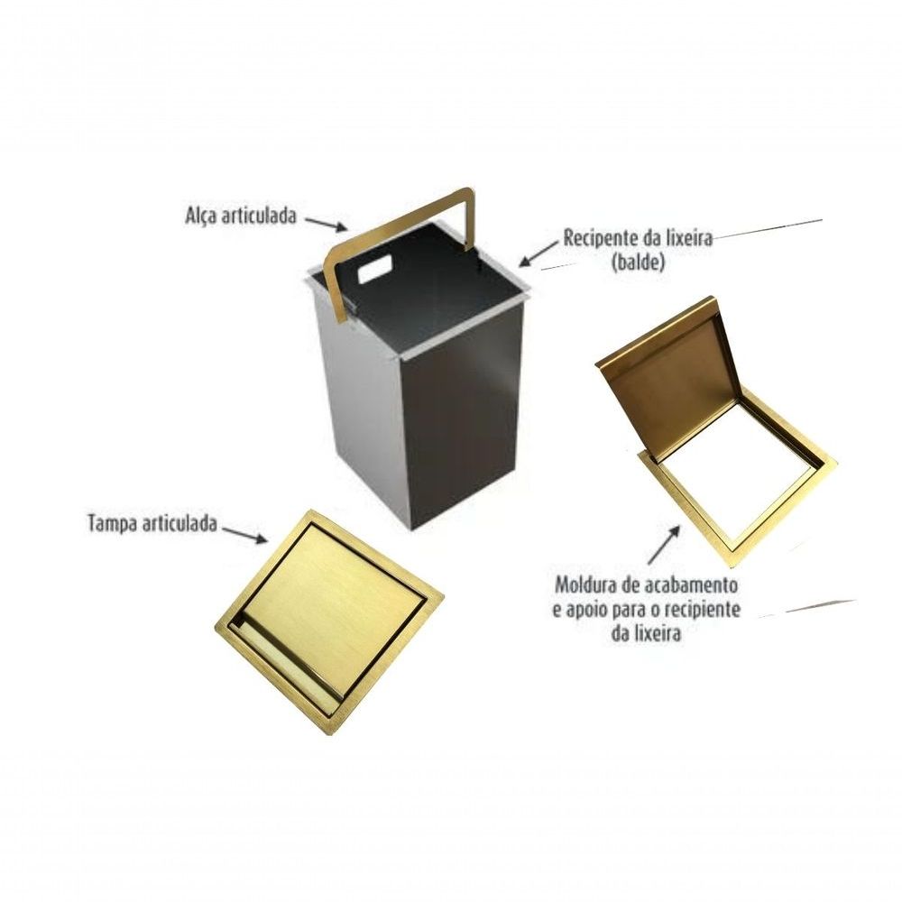 Encontraproduto.com.br - Lixeira Dourada Quadrada Em Aço Inox Para Embutir By Fineza