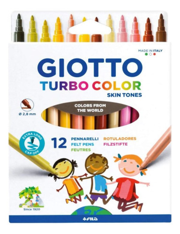 Caneta Hidrográfica Turbo Color com 12 Cores Tons de Pele Giotto