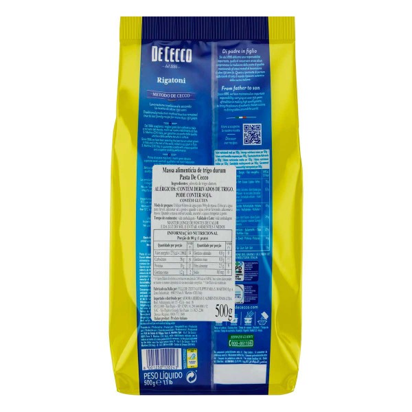 Encontraproduto.com.br - Rigatoni Italiano De Cecco Nº 24 500g