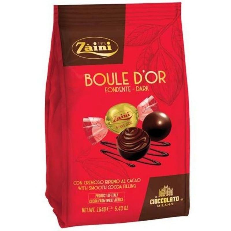 Bombom de Chocolate Amargo Recheado  Zàini Boule Dor Fondente Dark Pacote 154g