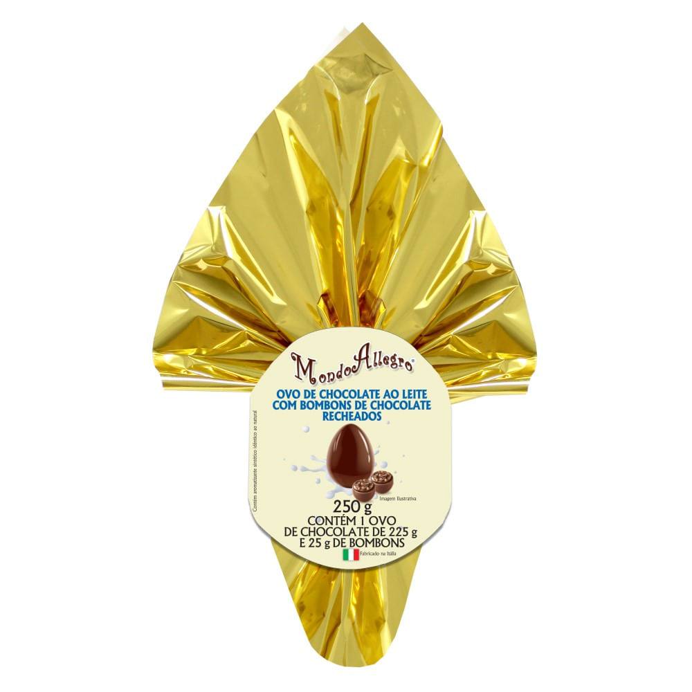 Encontraproduto.com.br - Ovo Páscoa Mondo Allegro Chocolate Ao Leite com Bombons Recheados 250g