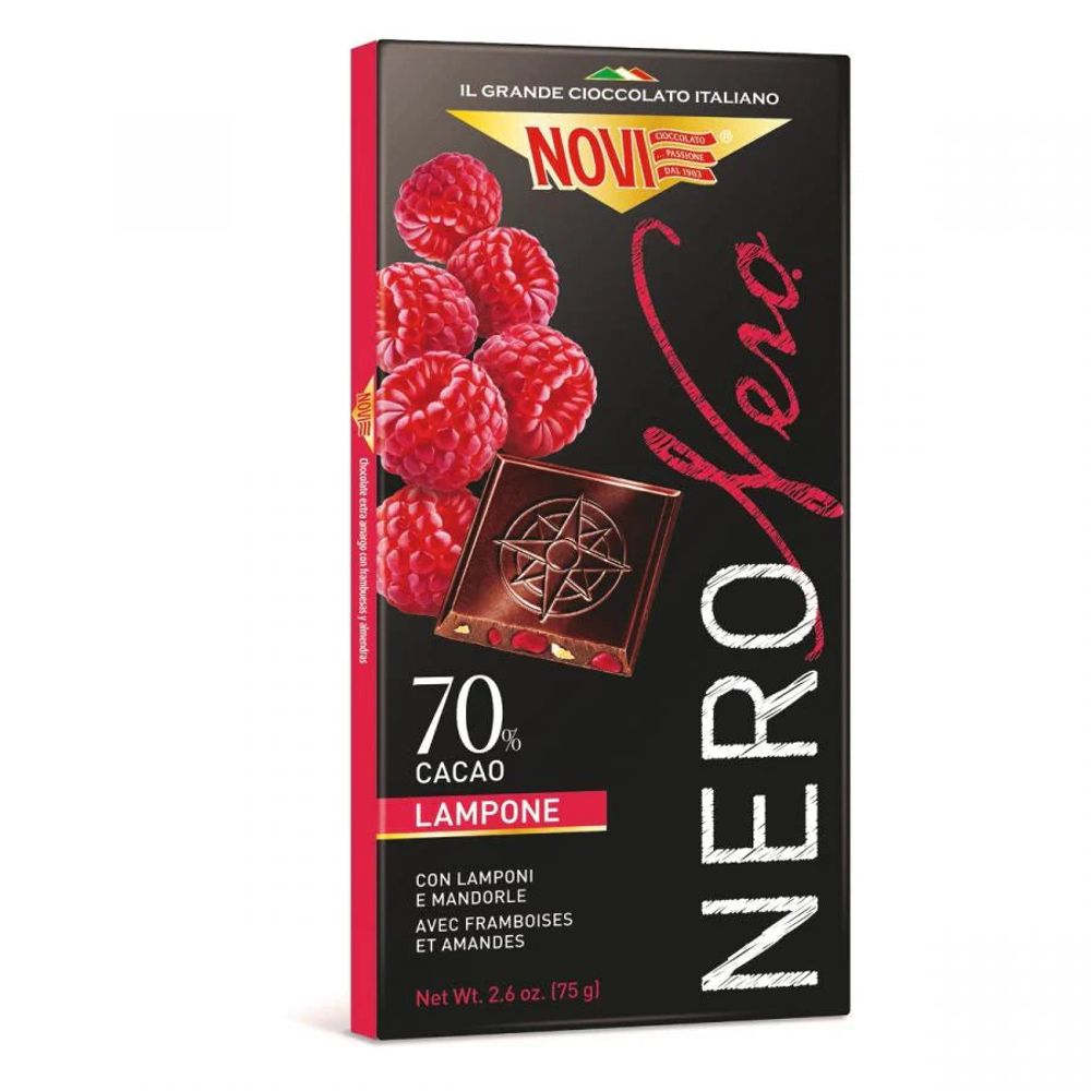Chocolate 70% Cacau Com Framboesa E Amêndoas Italiano Novi 75 G