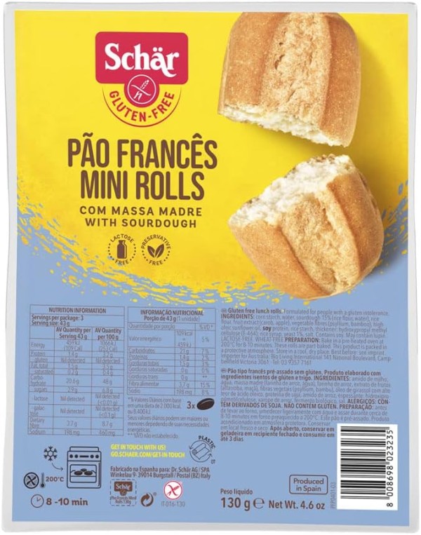 Encontraproduto.com.br - Pão Francês Pré-Assado Zero Lactose Sem Glúten Schär 130g Com 3 Unidades