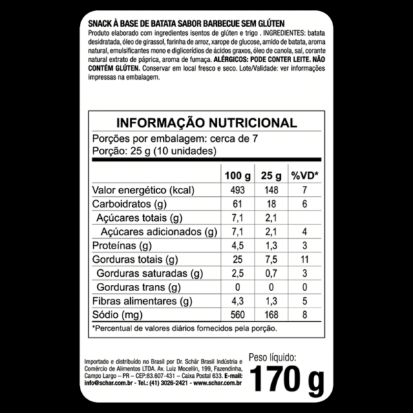 Encontraproduto.com.br - Snack de Batata SCHAR Curvies Barbecue Sem Glúten 170g