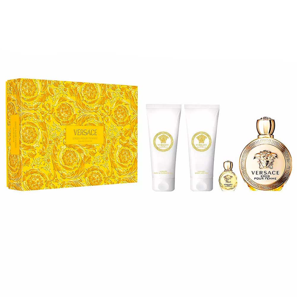 Perfume Eros Pour Femme Versace Coffret EDP + Shower Gel + Body Lotion + Miniatura Feminino