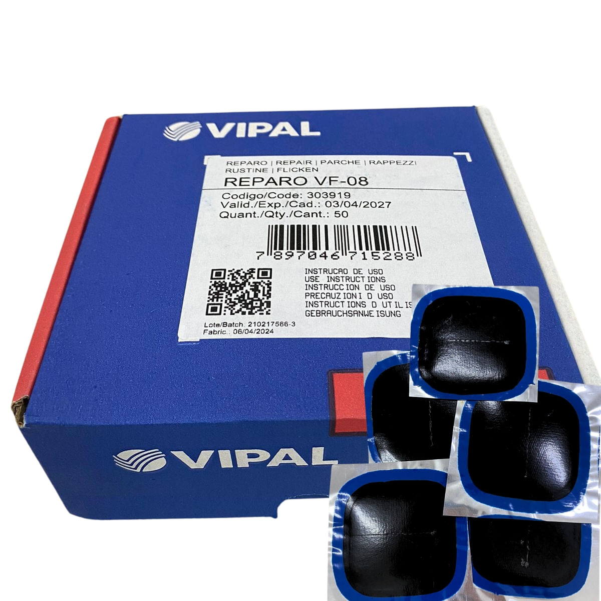 Reparo  Para Pneu 70 Mm - Caixa Com 50 Pecas borda azul - 303919 - VF-08 - Vipal