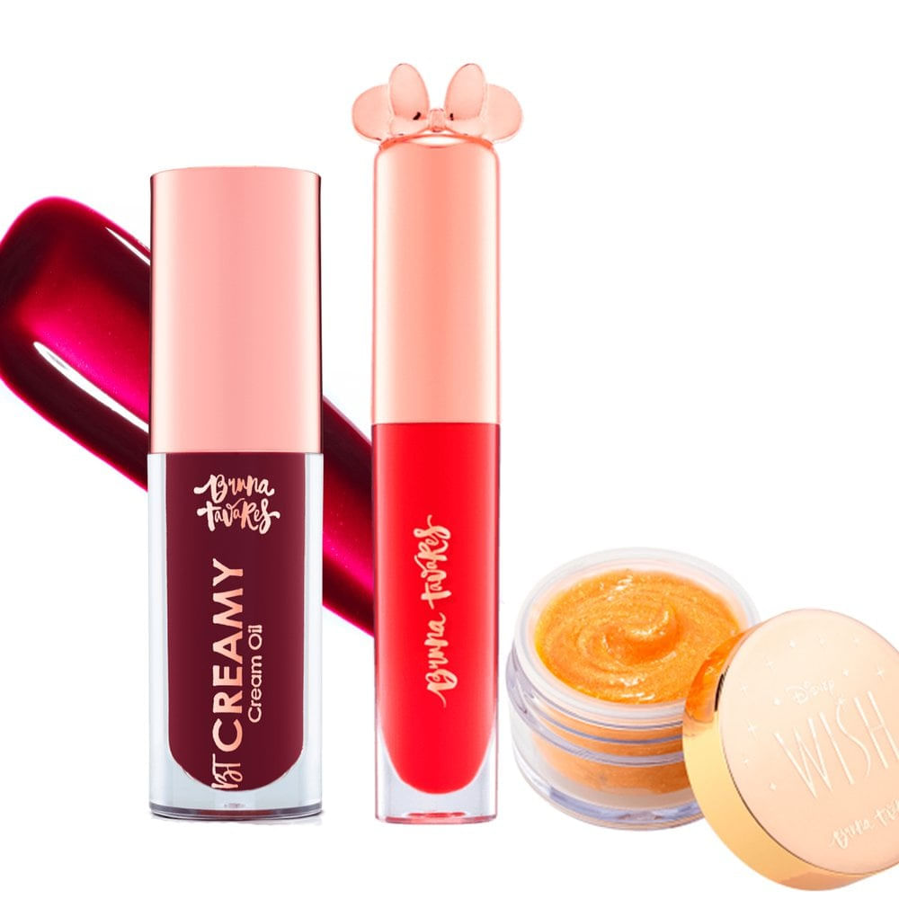 Kit maquiagem Bruna Tavares Óleo Labial Creamy oil Panacota + Batom Liquido Minnie Mouse Bow Tiful + Iluminador Corporal Disney Wish Star