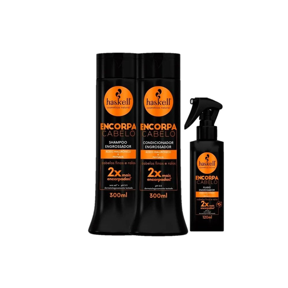 Kit Encorpa cabelo Haskell - Shampoo 300ml + Condicionador 300ml + Fluido 120ml