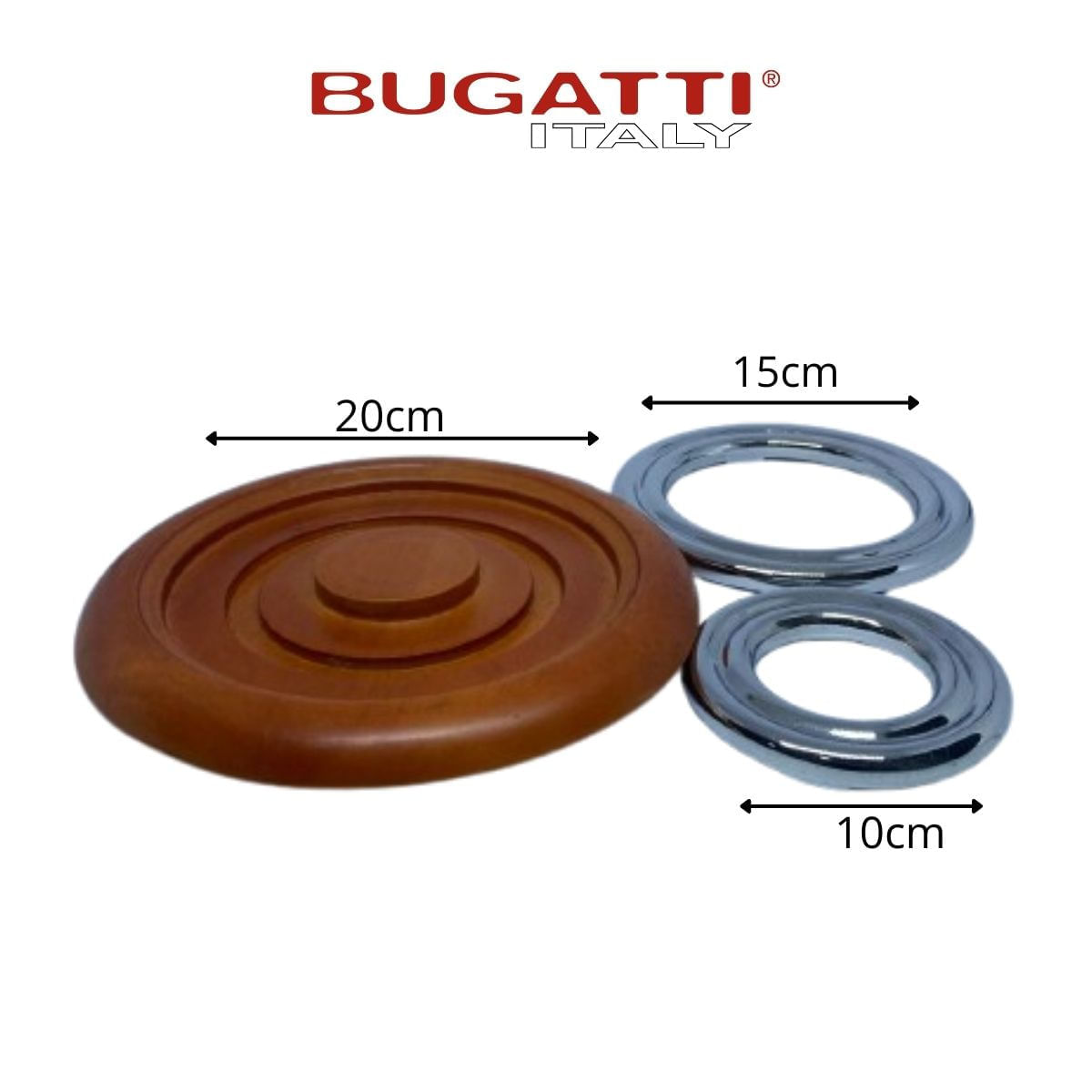 Encontraproduto.com.br - Conjunto 3 Apoios de Panela Cromado Madeira Fratelli Bugatti