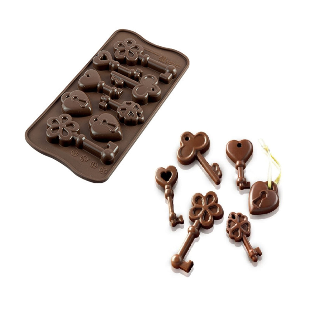 Encontraproduto.com.br - Forma Silicone Molde Bombom Chocolate Choco Keys Silikomart