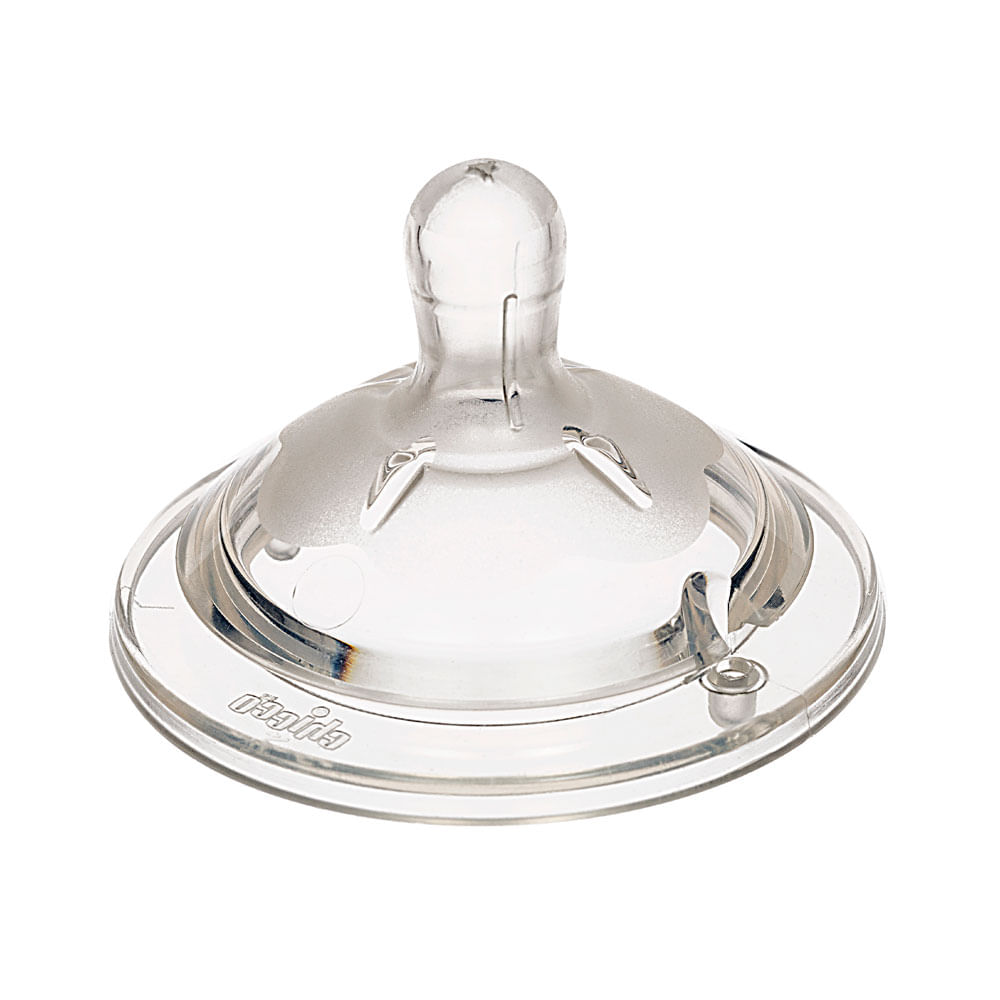 Encontraproduto.com.br - Kit 2 Bico de Mamadeira de Bebê +6 Meses Silicone Válvula Anticólica Fluxo Papa Perfect Chicco