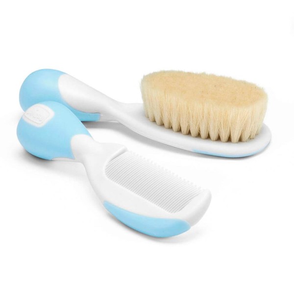 Encontraproduto.com.br - Kit Chicco Cuidados do Bebê Azul Escova 1 Unidade + Pente 1 Unidade + Tesoura 1 Unidade