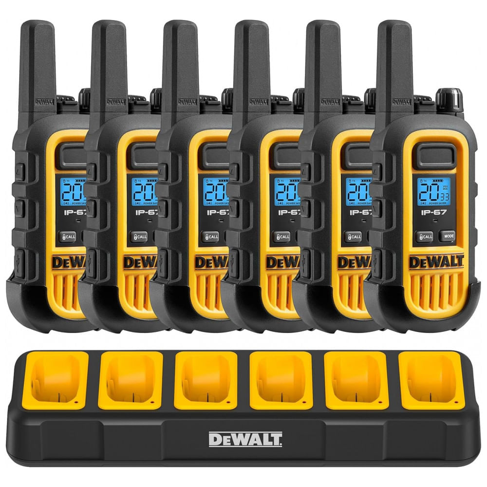 Kit 6 Rádio Walkie Talkie 1W Bidirecionais de Longa Distância o e Carregador de Grupo, DEWALT DXFRS300