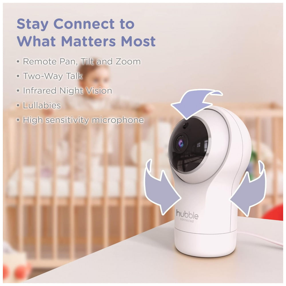 Encontraproduto.com.br - Babá Eletrônica com Câmera, Áudio, Visão Noturna e Canções de Ninar, HUBBLE CONNECTED, Branca