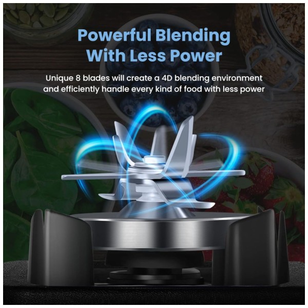 Encontraproduto.com.br - Liquidificador Profissional com Lâminas 4D Autolimpantes, à Prova de Som e 5 Velocidades, 110V 1400W, SYBO, Preto