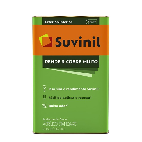 Encontraproduto.com.br - Tinta Acrílica Standard Rende E Cobre Muito Fosco Branco 18L Lata Suvinil