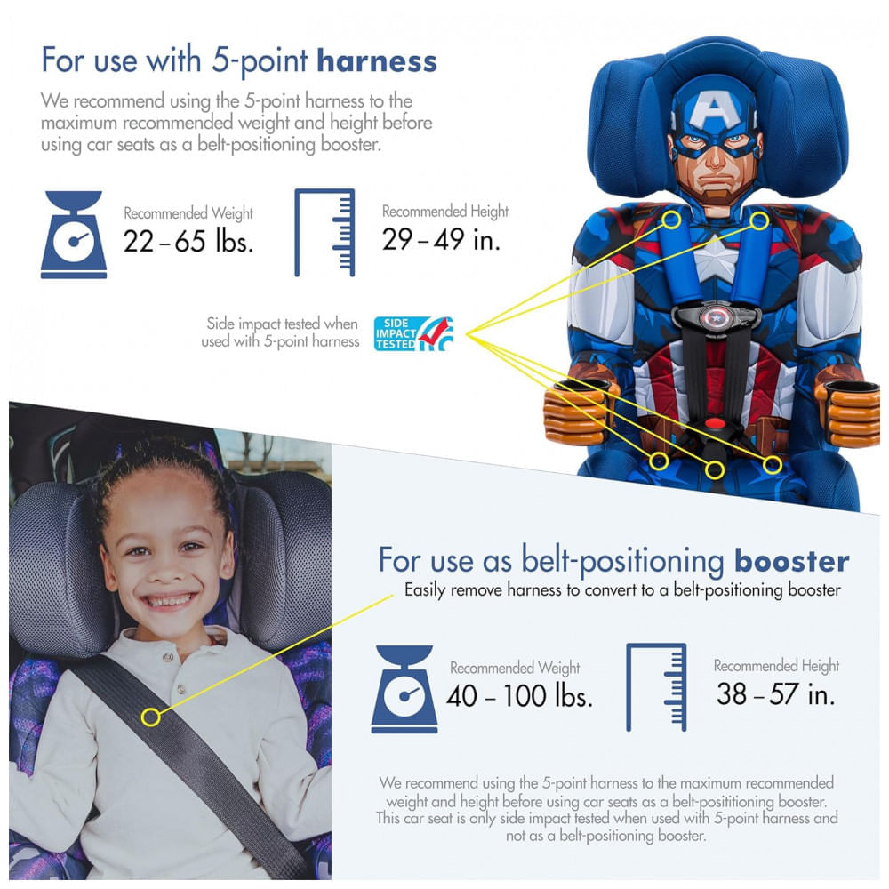 Encontraproduto.com.br - KidsEmbrace Bebê Conforto Assento com Base de 2 Estágios para 9 a 45 kg Capitão América