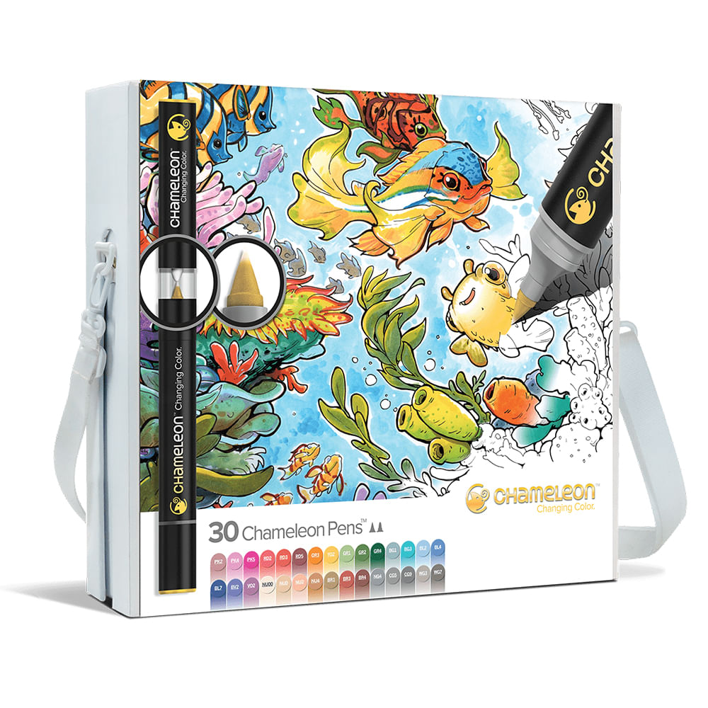 Encontraproduto.com.br - Estojo Canetas Artísticas Chameleon Superkit com 30 Cores Deluxe - CT3001