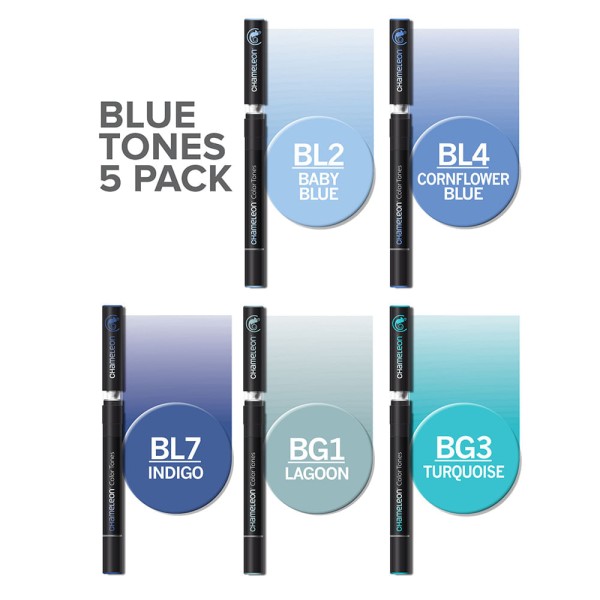 Encontraproduto.com.br - Kit Canetas Tons de Azul Chameleon com 5 Unidades CT0513