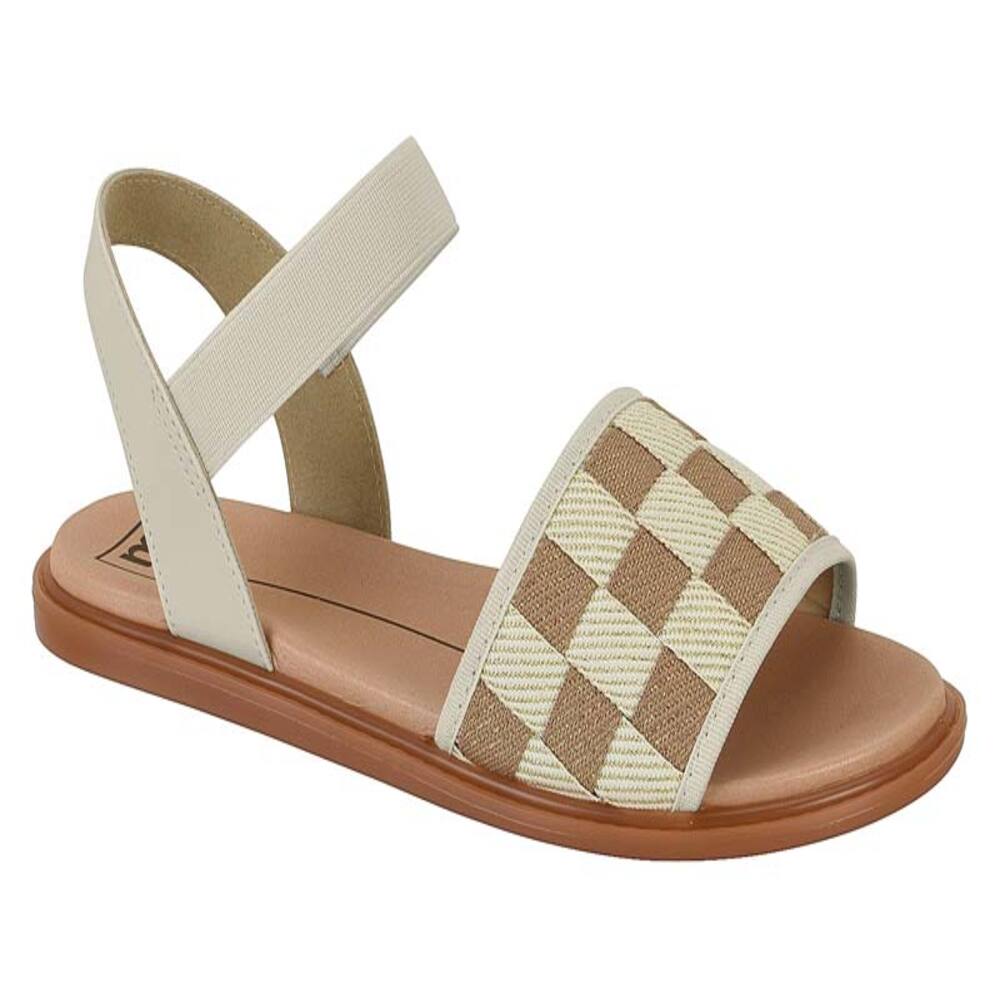 Sandália Rasteira Moleca Fresh Quadricular Nude E Dourado