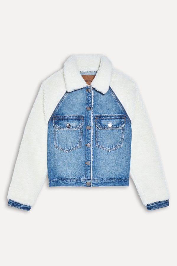 Encontraproduto.com.br - Jaqueta Jeans Sherpa Raglan