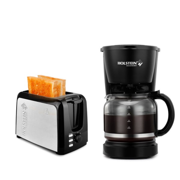 Encontraproduto.com.br - Kit Torradeira Preta 2 Fatias + Cafeteira Preta 1,8l 220V Holsten