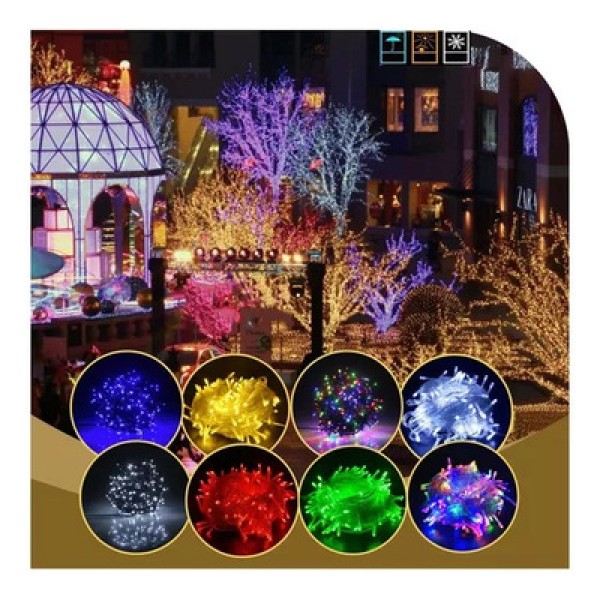 Pisca-pisca Cordão Fio Verde 100 Leds Morno 8 Funções 110V