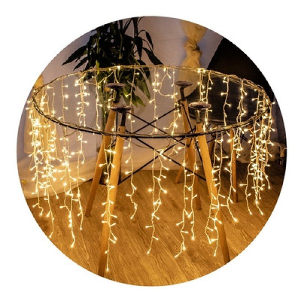 Encontraproduto.com.br - Pisca Cascata Fio Branco 100 Leds Morno 8 Funções