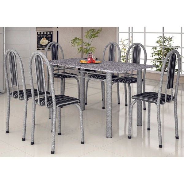Encontraproduto.com.br - Mesa de Jantar 6 Cadeiras Martelado Prata Iris Soma Móveis