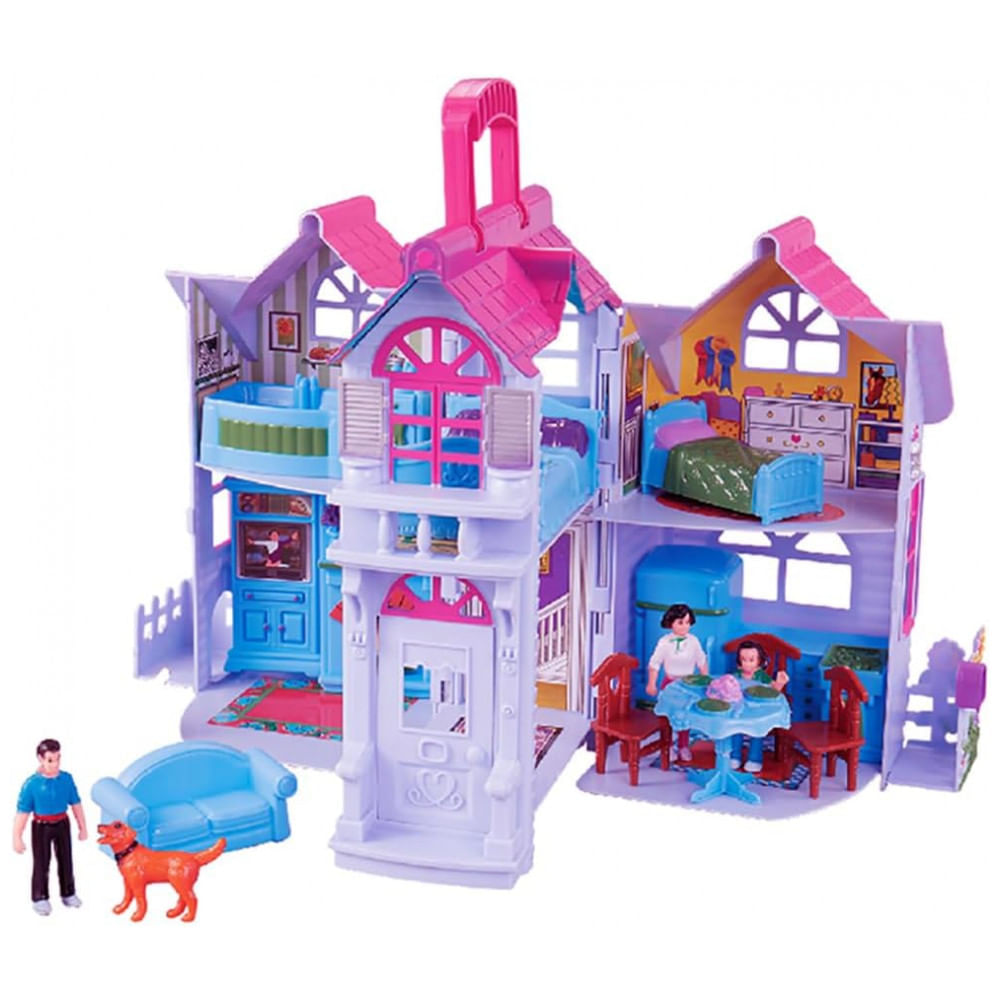 Encontraproduto.com.br - Mini Casa de Bonecas Dobrável com Acessórios e 2 Quartos para Crianças de 3 Anos a 8 Anos, Liberty, Azul